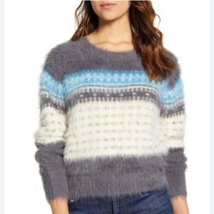 ❄️EUC Lou & Grey Nylon Eyelash Fair Isle Crew Neck Pullover Cropped Sweater, SM